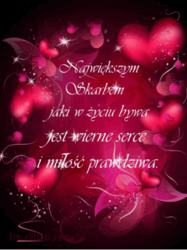B�yszcz�ce czerwone serca, kwiaty i romantyczny napis na ciemnor�owym tle o mi�o�ci