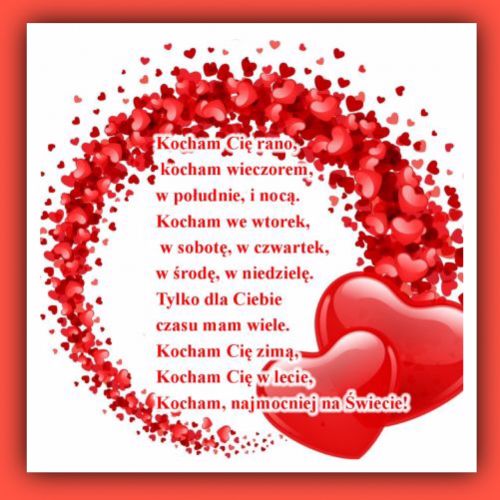 Czerwone serca, romantyczny wiersz o mi�o�ci i mi�osne napisy na bia�ym tle