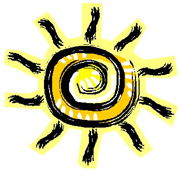 Stylizowane ��te s�o�ce z czarn� spiral� w �rodku i czarnymi promieniami