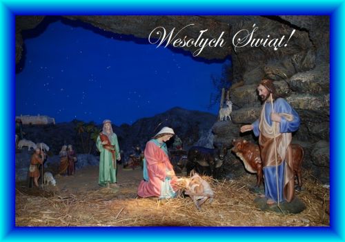 Kartka Jezus malusie�ki, le�y w�r�d stajenki...