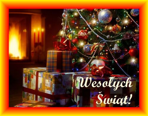 Kartka Radosnych �wi�t przy blasku choinki!