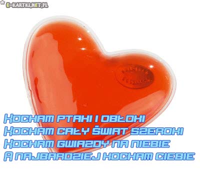 Czerwony �elowy ogrzewacz w kszta�cie serca z romantycznym wierszem o mi�o�ci