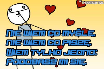 Rysunkowa posta� z sercami w tle i napisem Nie wiem co my�l�