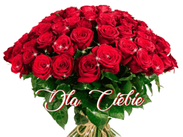 Du�y bukiet czerwonych r� z b�yszcz�cymi gwiazdkami i napisem Dla Ciebie