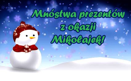 U�miechni�ty ba�wanek w czerwonej czapce i szaliku stoi na zimowym tle z napisem