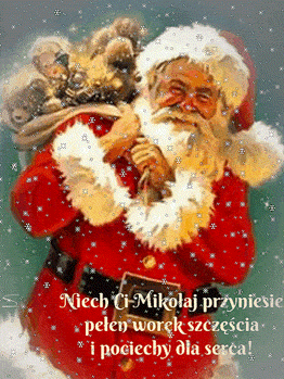Posta� u�miechni�tego �wi�tego Miko�aja w czerwonym stroju z napisem z �yczeniami