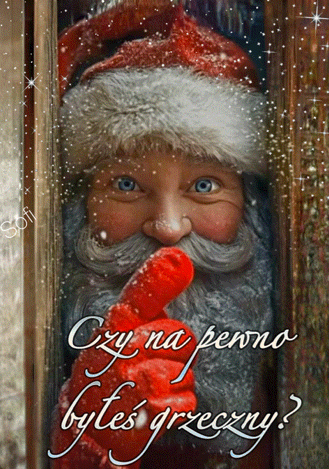 Zbli�enie na twarz �wi�tego Miko�aja z bia�� brod� trzymaj�cego palec przy ustach
