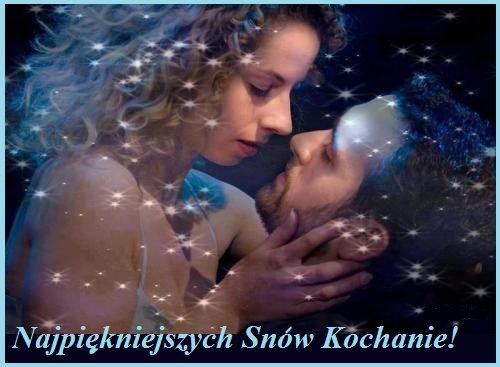 Zakochana para w blasku gwiazd z napisem Najpi�kniejszych Sn�w Kochanie