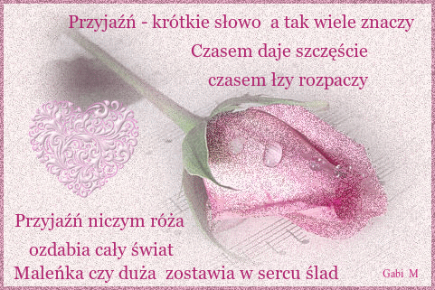 R�owa r�a, ozdobne serce oraz nastrojowy wiersz o przyja�ni na tle w paski