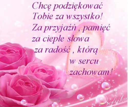 R�owe r�e, b�yszcz�ce serce oraz napis z podzi�kowaniem na jasnor�owym, b�yszcz�cym tle