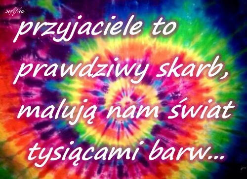 Kolorowe, t�czowe t�o w stylu tie-dye z napisem o przyja�ni w barwach t�czy