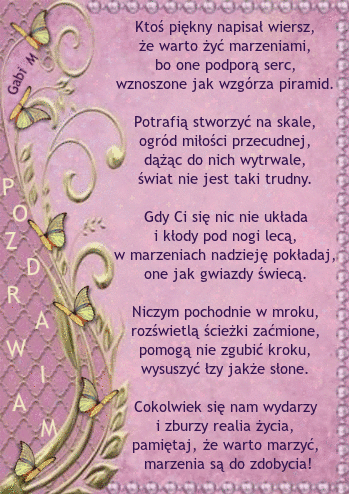 R�owe t�o z motywem motyli, ozdobnymi ornamentami i wierszem o marzeniach