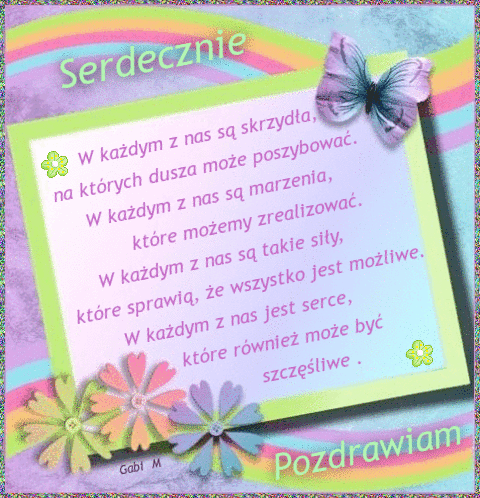 Wiersz o skrzyd�ach i marzeniach na kolorowym tle z motylem i kwiatami