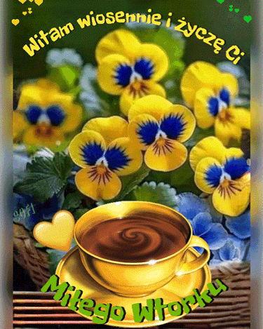 Kartka ☕Witam Ci� wiosennie we Wtorek🌼