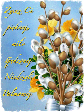Ga��zki bazi z ��tymi �onkilami i napis �ycz� Ci mi�o sp�dzonej Niedzieli Palmowej